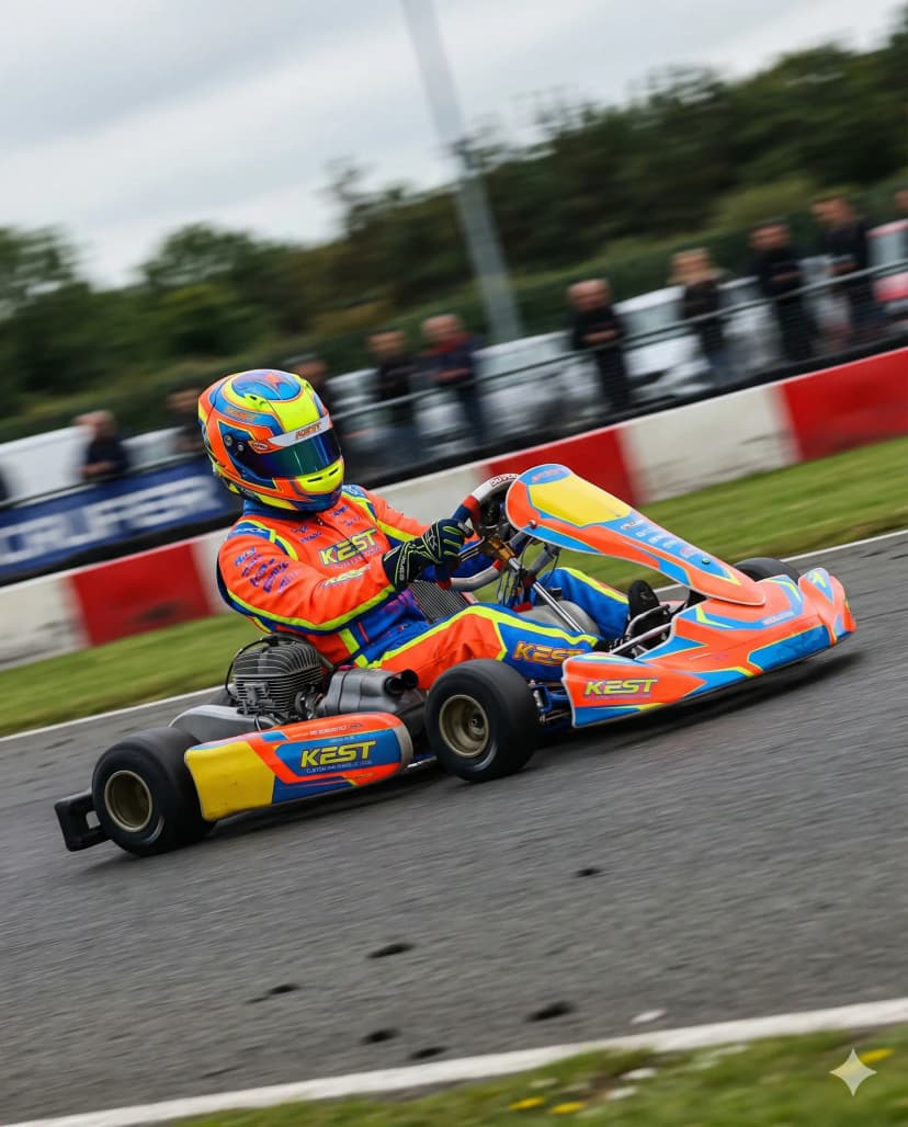Karting suit in action on track
