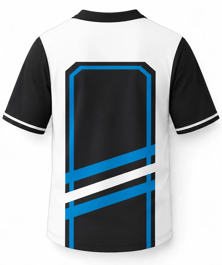 HS Downforce sublimated racing crew shirt back view — team pit crew apparel with full sublimation graphic, made in Watertown, MA