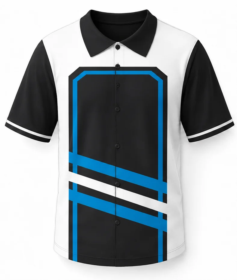 HS Downforce sublimated racing crew shirt front view — full-color pit crew shirt, performance polyester, made in USA by HS Race Gear