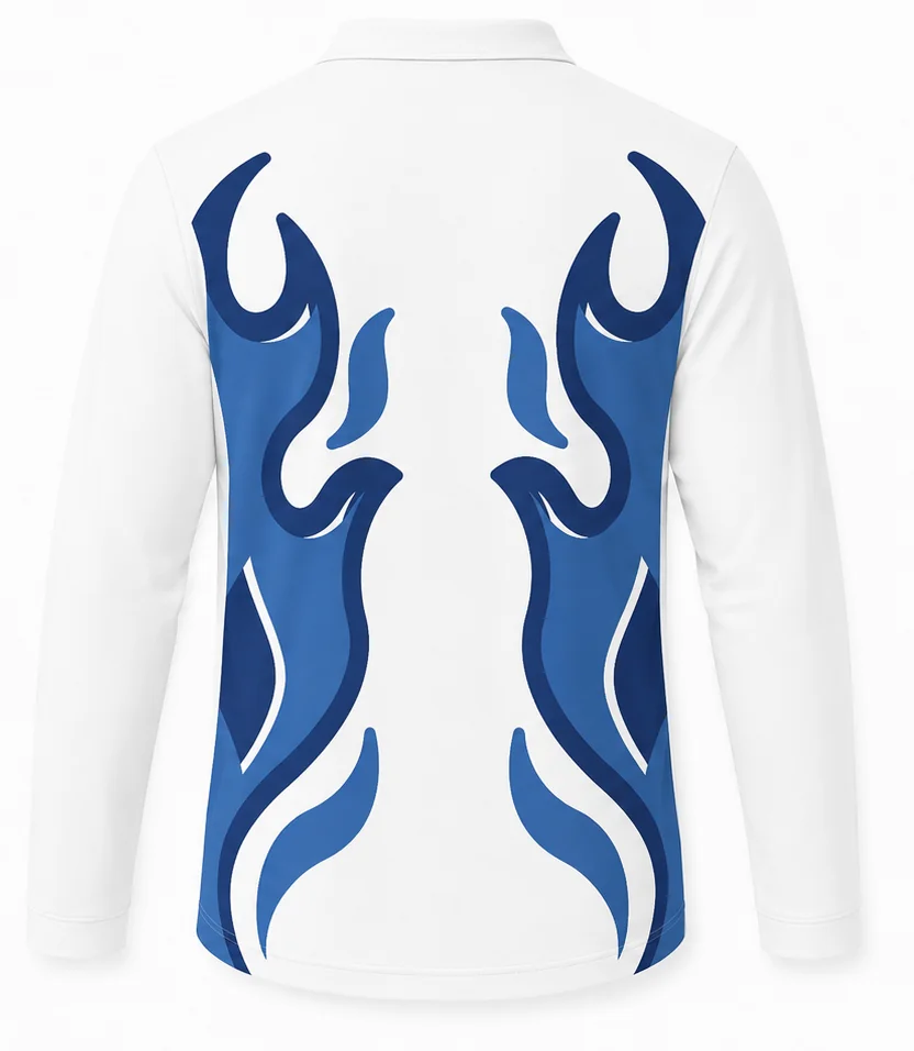 HS Dragster sublimated racing crew shirt back view — team pit crew apparel with full sublimation graphic, made in Watertown, MA