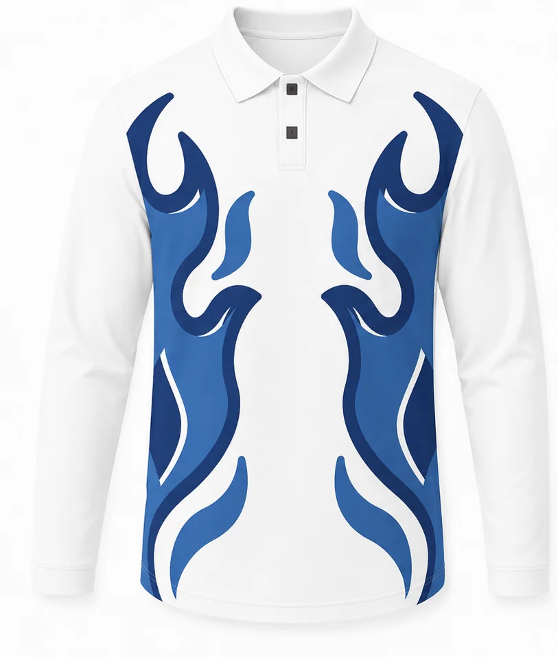 HS Dragster sublimated racing crew shirt front view — full-color pit crew shirt, performance polyester, made in USA by HS Race Gear