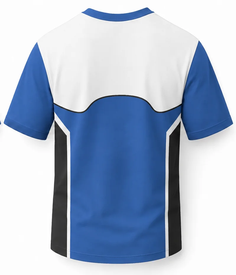 HS Elite sublimated racing crew shirt back view — team pit crew apparel with full sublimation graphic, made in Watertown, MA