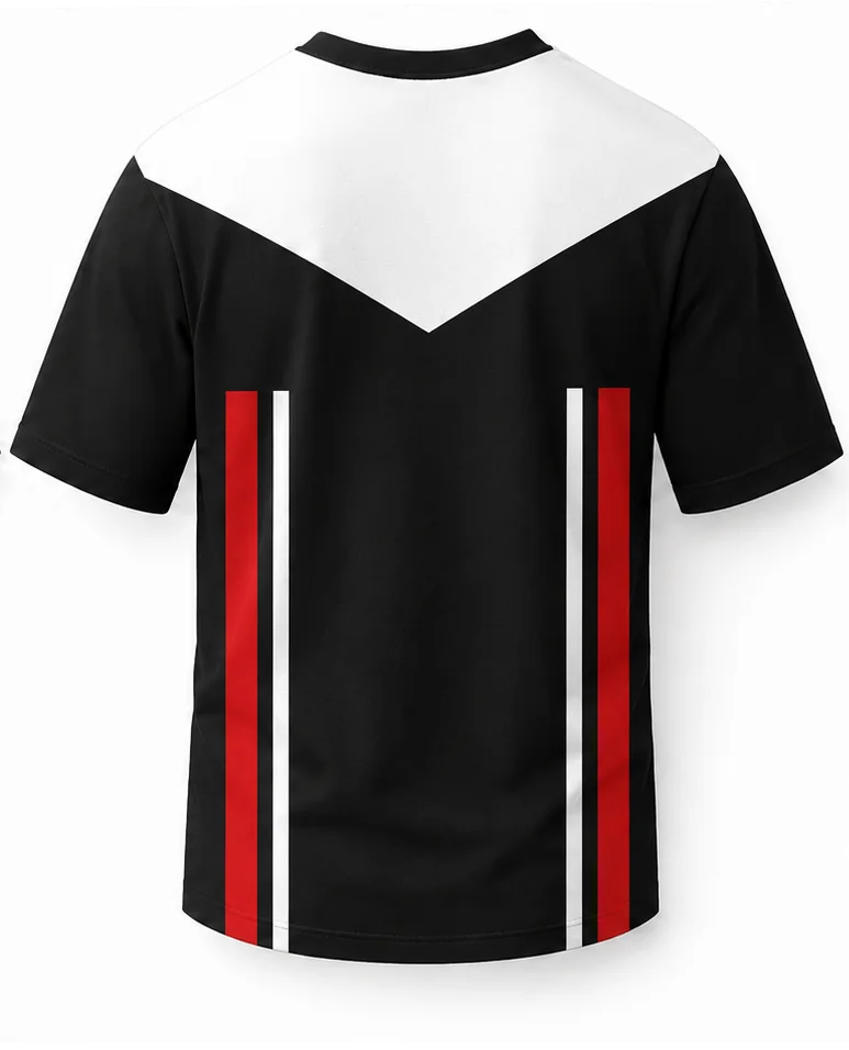 HS Endurance sublimated racing crew shirt back view — team pit crew apparel with full sublimation graphic, made in Watertown, MA