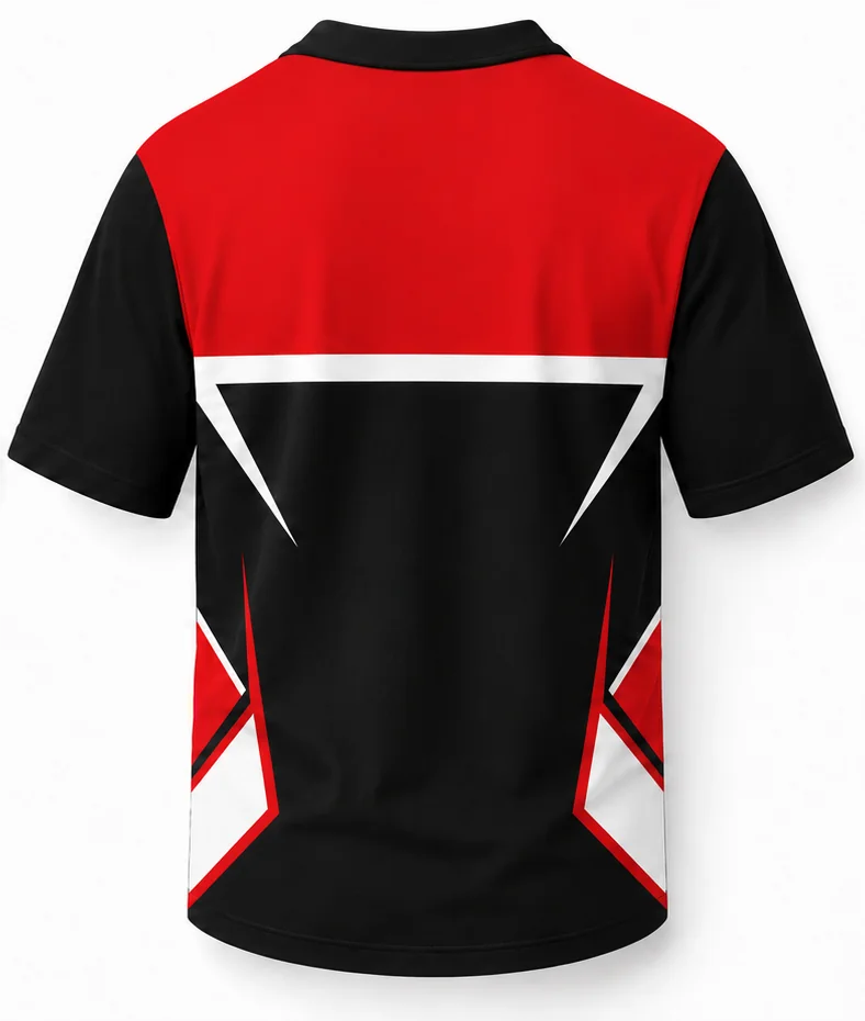 HS Monster sublimated racing crew shirt back view — team pit crew apparel with full sublimation graphic, made in Watertown, MA