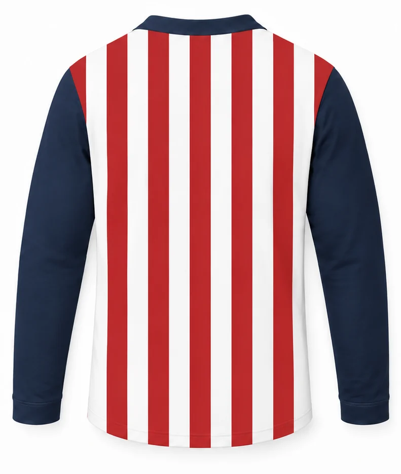 HS Patriot sublimated racing crew shirt back view — team pit crew apparel with full sublimation graphic, made in Watertown, MA