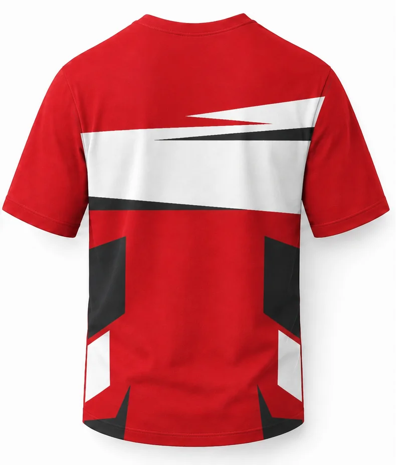 HS Race sublimated racing crew shirt back view — team pit crew apparel with full sublimation graphic, made in Watertown, MA