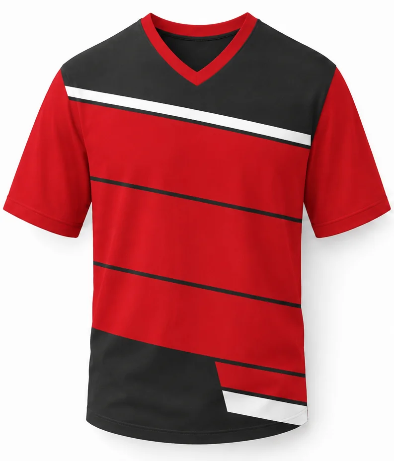 HS Redtide sublimated racing crew shirt front view — full-color pit crew shirt, performance polyester, made in USA by HS Race Gear