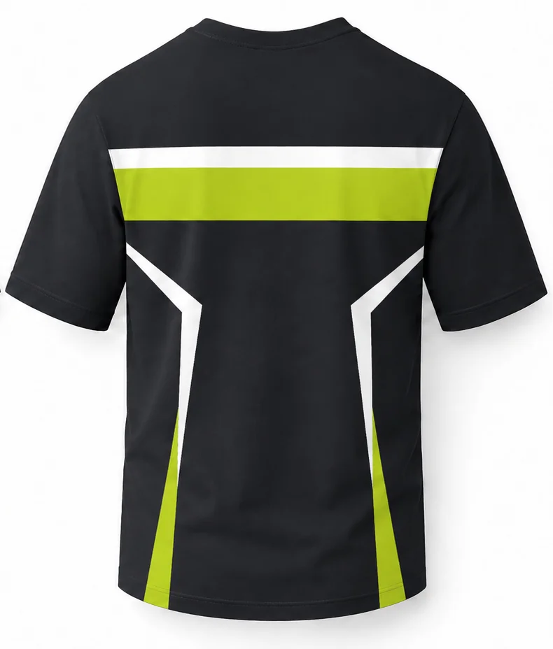 HS Velocity sublimated racing crew shirt back view — team pit crew apparel with full sublimation graphic, made in Watertown, MA