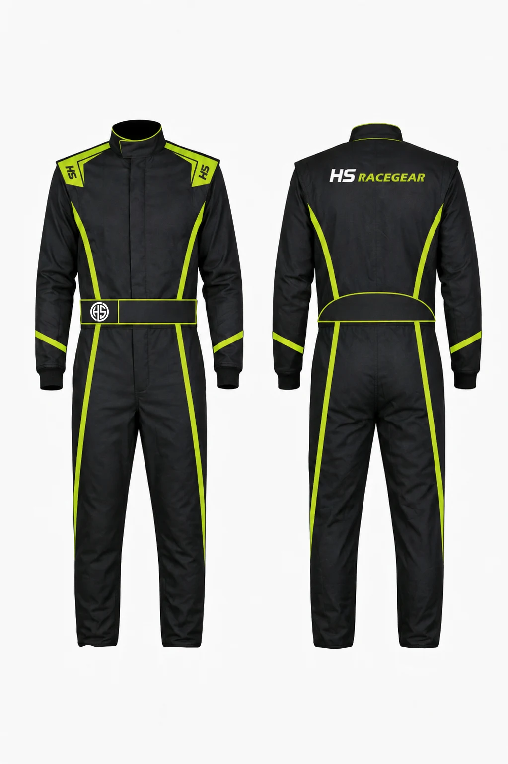 HS Rush SFI 3.2A/1 certified single-layer Nomex® racing suit — fast-turnaround off-the-rack fire suit made in USA by HS Race Gear